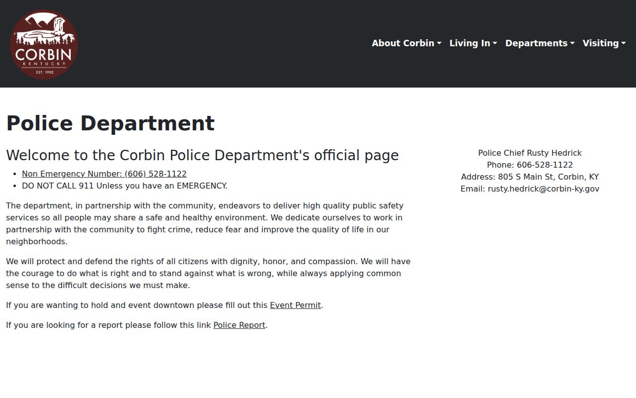 Corbin Police Department official arrest record source